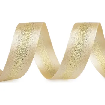 Stuha Atlasová stuha s lurexem oboulící šíře 25 mm, střední, 107 krémová zlatá