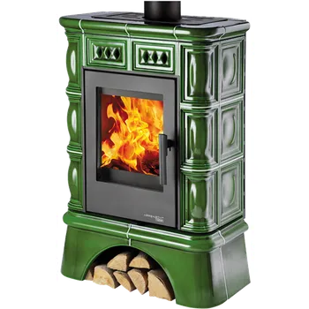 Krbová kamna FARO, černá, kachlový sokl, kachle zelená