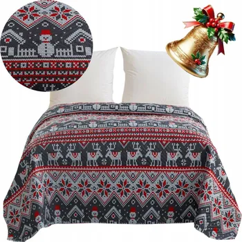 Přehoz na lůžko Vánoční přehoz na postel 220x200 cm prošívaný - vánoční vzory