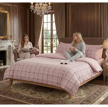 Povlečení Sada povlečení na peřinu 3 ks, kostkovaný vzor, pudrově růžová, 100% bavlna, moderní ložnice, 160x200 cm