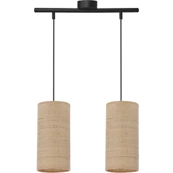 Závěsná lampa Fleri černá 2x60 E27 stínidlo 12x25 béžový ratan