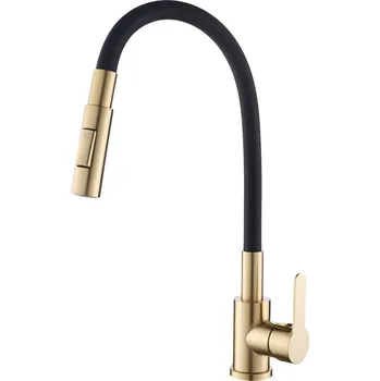 Vodovodní baterie Gamma Flex 4000, stojánková dřezová baterie s flexibilním ramenem, 2-funkční výtok, černá-zlatá matná, GMA-BFX-4000BGD