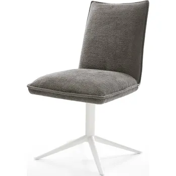 Jídelní židle DELIFE Jídelní židle Lelio-Flex bouclé měkký tmavě béžová křížová podnož bílá 360° otočný houpací funkce taštičkové pružiny