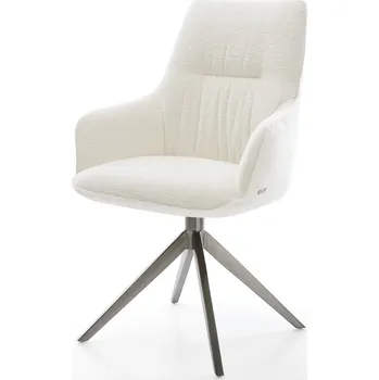 Jídelní židle DELIFE Jídelní židle Zelia-Flex s područkami bouclé měkký béžová křížová podnož široká grafitová 360° otočná houpací funkce taštičkové pružiny