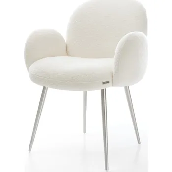 Jídelní židle DELIFE Jídelní židle Nube-Flex s područkami bouclé měkký béžová 4 nohy zúžené nerezová ocel taštičkové pružiny