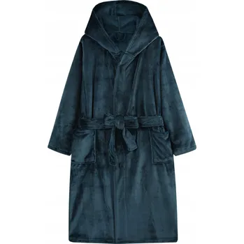Dámský župan ŽUPAN S S KAPUCÍ NA ZAVAZOVÁNÍ TEPLÝ MĚKKÝ UNISEX XS PAULO TMAVĚ TYRKYSOVÝ
