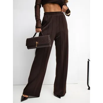 Oblečení a móda Tmavě hnědé dámské viskózové kalhoty s prošíváním RV-DR-A1062.48-DARK BROWN Velikost: S/M