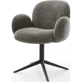 Jídelní židle DELIFE Jídelní židle Nube-Flex s područkami bouclé měkký tmavě béžová křížová podnož černá 360° otočný houpací funkce taštičkové pružiny