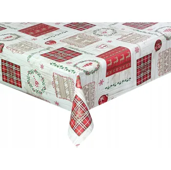 ubrus Vánoční ubrus z voskovaného plátna na metry, béžový a červený, 240x140 cm