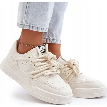 Dámské tenisky DÁMSKÉ TENISKY NA LEHKÉ PLATFORMĚ EKO KŮŽE BÉŽOVÉ 38