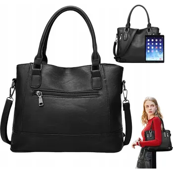 Kabelka ČERNÁ DÁMSKÁ KABELKA shopper vak z měkké PU kůže