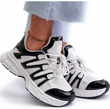 Dámské tenisky DÁMSKÉ TENISKY MÓDNÍ ŠNĚROVACÍ POHODLNÉ BÍLO-ČERNÉ 37