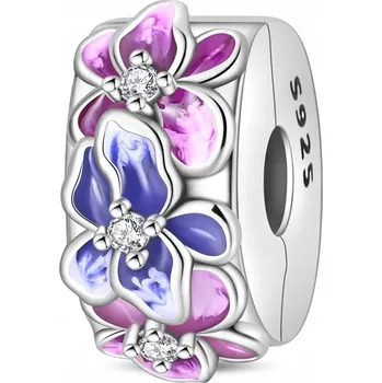 Přívěsek Přívěsek STŘÍBRO 925 Korálek Charms Oddělovač Klips Blokovací Květiny