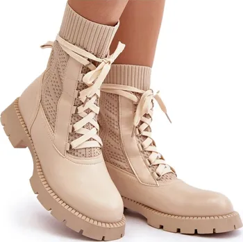 Dámská zimní obuv DÁMSKÉ KOTNÍKOVÉ BOTY S PONOŽKAMI, SVĚTLE BÉŽOVÉ, VELIKOST 40