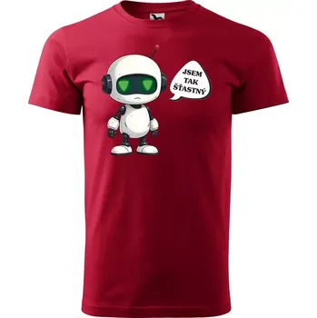 Pánská móda Sablio Tričko s potiskem Šťastný robot - červené 4XL