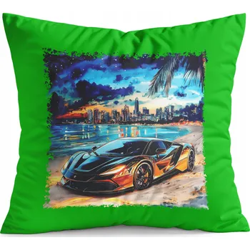Polštář POLŠTÁŘ ZELENÝ DÁREK - AUTA SUPER AUTA PLÁŽ MĚSTO NOC