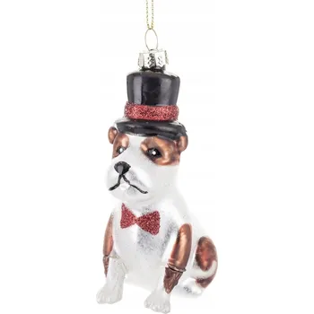 Vánoční dekorace VÁNOČNÍ KOULE SKLENĚNÁ OZDOBA NA VÁNOČNÍ STROMEK PES PEJSEK V KLOBOUKU