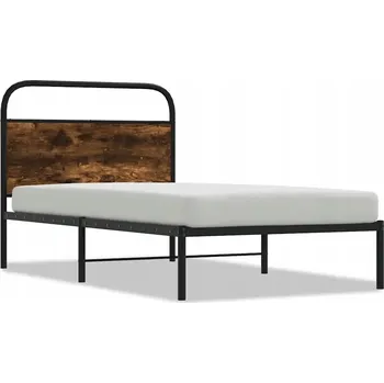 Postel Kovový rám postele s čelem, kouřový dub, 207 x 105 x 100 cm