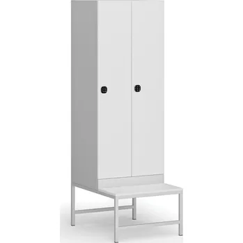 Nábytek B2B Partner Šatní skříňka S1 s lavičkou, 2 oddíly, 1875 x 600 x 500/800 mm, kódový zámek, laminované dveře, bílá