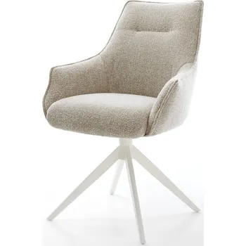 Jídelní židle DELIFE Jídelní židle Alja-Flex s područkami látka Měkký béžová křížová podnož široká bílá otočný 360° houpací funkce taštičkové pružiny