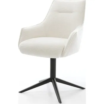 Jídelní židle DELIFE Jídelní židle Alja-Flex s područkami bouclé měkký béžová křížová podnož černá 360° otočný houpací funkce taštičkové pružiny