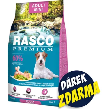 Krmivo pro psa Krmivo Rasco Premium Adult Mini kuře s rýží 3 kg+Pochoutka Rasco Premium 80 g