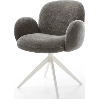 Jídelní židle DELIFE Jídelní židle Nube-Flex s područkami bouclé měkký tmavě béžová křížová podnož široká bílá otočná 360° houpací funkce taštičkové pružiny