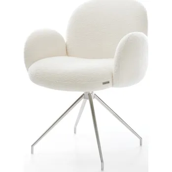 Jídelní židle DELIFE Jídelní židle Nube-Flex s područkami bouclé měkký béžová křížová podnož zúžená nerezová ocel taštičkové pružiny