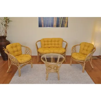 Obývací pokoj Axin Trading s.r.o. Ratanová sedací souprava Bahama medová velká polstry žlutý melír