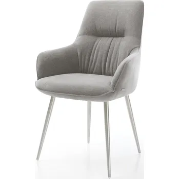 Jídelní židle DELIFE Jídelní židle Zelia-Flex s područkami strukturovaná látka Měkký šedá 4 nohy zúžené nerezová ocel taštičkové pružiny