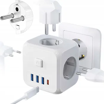 Elektrická zásuvka Zásuvková lišta Alogy Rozbočovač do zásuvky kostka 3 zásuvky 0 m bílý
