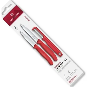 Kuchyňský nůž Sada kuchyňských nožů a škrabka červená SWISS CLASSIC - Victorinox (SWISS CLASSIC nože na zeleninu se škrabkou červená - Victorinox)