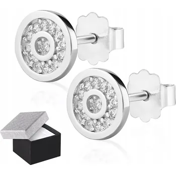 Náušnice STŘÍBRNÉ NÁUŠNICE 925 KRUHY KULATÉ ZIRKONY PŘIPÍNACÍ PEVNOU ZÁTKOU