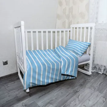 Povlečení Sablio Mikroplyšové dětské povlečení do postýlky Modrobílé pruhy - 120x90 / 40x60