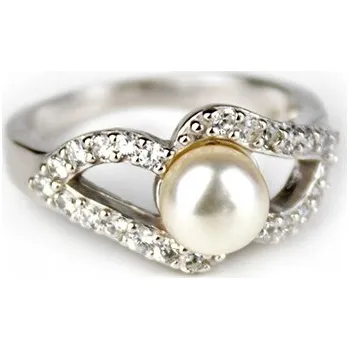 Prsten Třpytivý stříbrný prsten s perlou a zirkony Velikost 52 F108