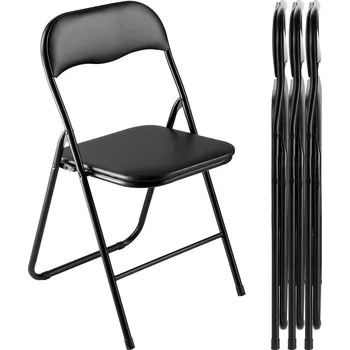 Zahradní nábytek Vevor Sada 4 ks skládacích židlí, pevný kovový rám, čalouněné, černé