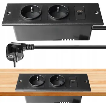 Elektrická zásuvka ZÁSUVKA VESTAVNÁ DO DESKY 2 ZÁSUVKY 2 USB PORTY A S KABELEM 2M