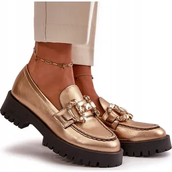 Dámská obuv Mokasíny Dámské Polobotky s Ozdobou Přírodní Kůže CHEBELLO 4369 Zlaté 39