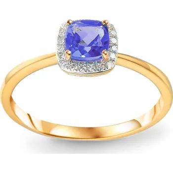 Prsten Tanzanitový prsten s diamanty, žluté zlato IZBR1072 + dárkové balení LUXUS zdarma