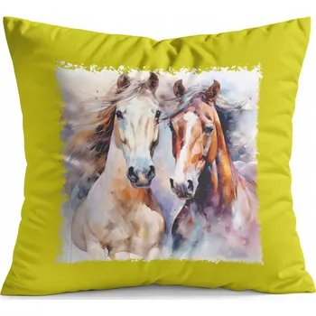Polštář POLŠTÁŘ ŽLUTÝ DÁREK - KŮŇ KONĚ JÍZDA NA KONI HOBBY HORSE
