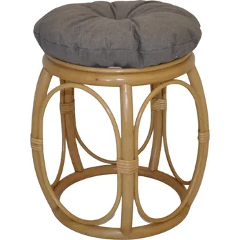 Ratanová taburetka široká medová polstr šedý melír