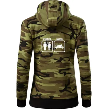 Dámská mikina Problém silniční motorka - Dámská mikina trendy zipper s kapucí - M ( Zelený maskáč )