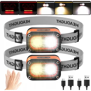 Čelovka 2 KS Čelovka LED Silná dobíjecí čelovka USB-C Senzor pohybu