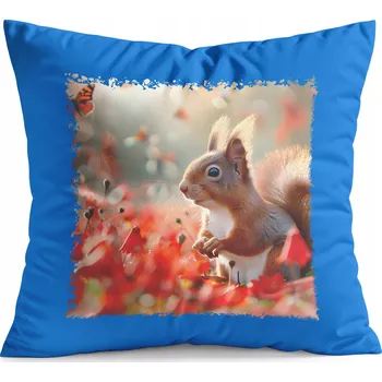 Polštář POLŠTÁŘ MODRÝ DÁREK - DIVOKÁ ZVÍŘATA LESNÍ VEVERKA