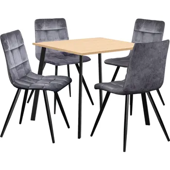 Jídelní set Jídelní stůl 80x80 BERGEN dub + 4 židle BERGEN šedý samet