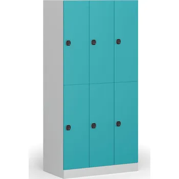 Nábytek B2B Partner Šatní skříňka S1 s úložnými boxy, 6 boxů, 1850 x 900 x 500 mm, kódový zámek, zelené dveře