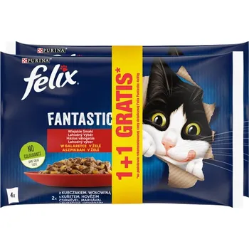 FELIX Venkovské chutě v želé s hovězím masem a kuřecím masem 4x85g 1+1 ZDARMA