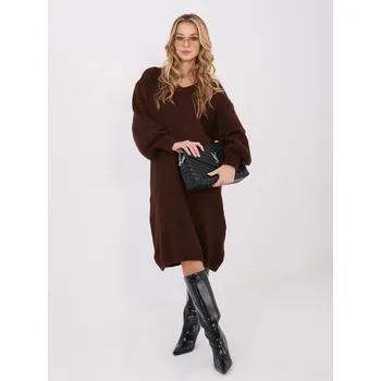 Dámské šaty Tmavě hnědé pletené šaty s výstřihem do V IN-SK-5962.22-DARK BROWN Velikost: ONE SIZE