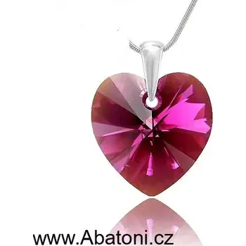 Náhrdelník Swarovski Elements Heart krystal 18mm - Stříbrný náhrdelník (přívěsek + řetízek) růžové srdce, srdíčko 32071.3 (růžová tmavá, fuchsiová)