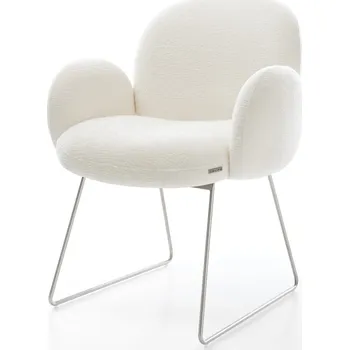 Jídelní židle DELIFE Jídelní židle Nube-Flex s područkami bouclé měkký béžová tenká podnož nerezová ocel taštičkové pružiny